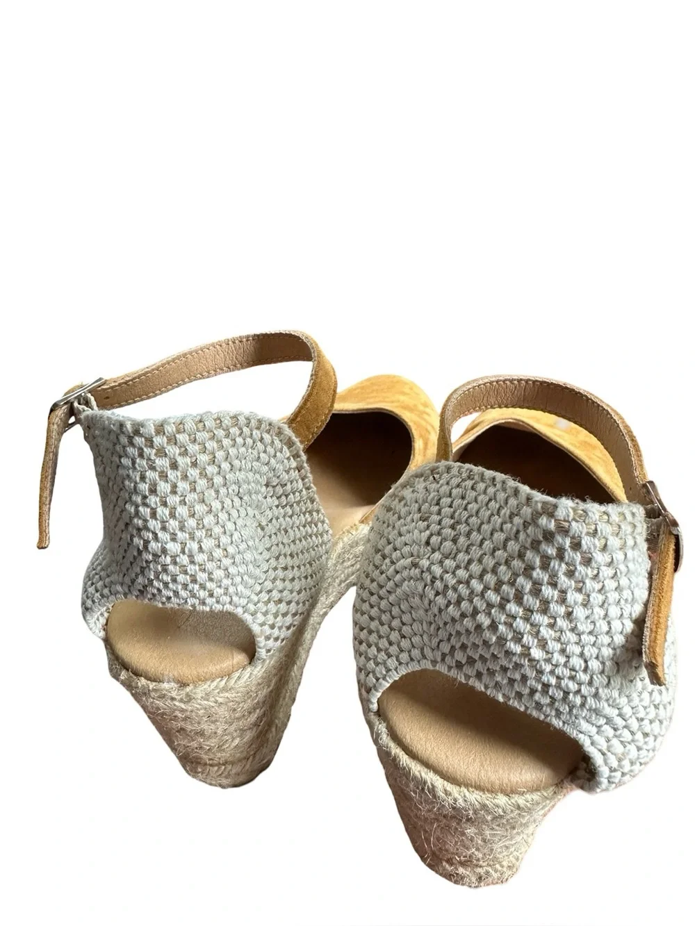 PASEART Mustard Suede Closed Toe Espadrille Wedges Woven 39/8.5 US
